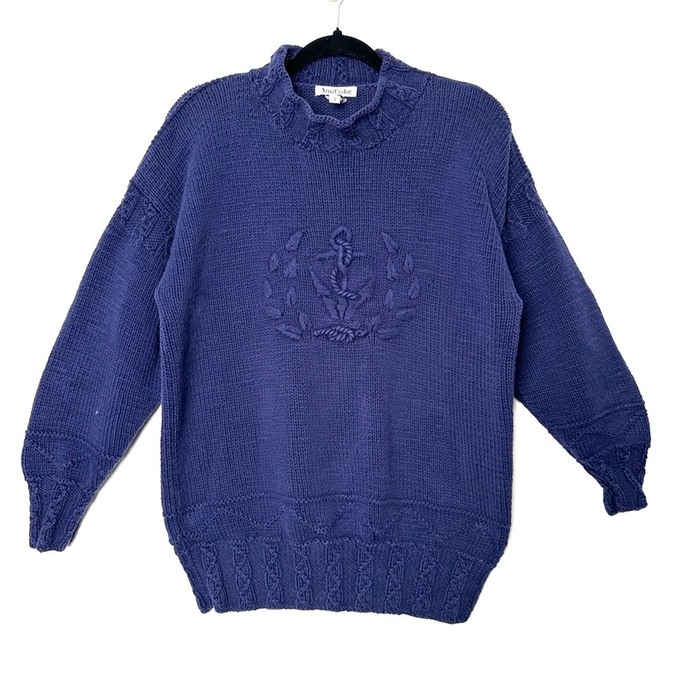 Vintage Ann Taylor Nautical Navy Old Money Preppy Embroidered Anchor Sweater